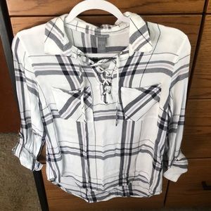 Plaid Lace up shirt